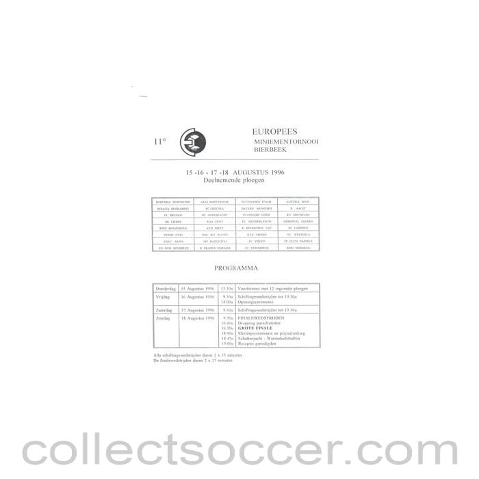 1996 - Bierbeek Youth Tournament August 1996 press pack