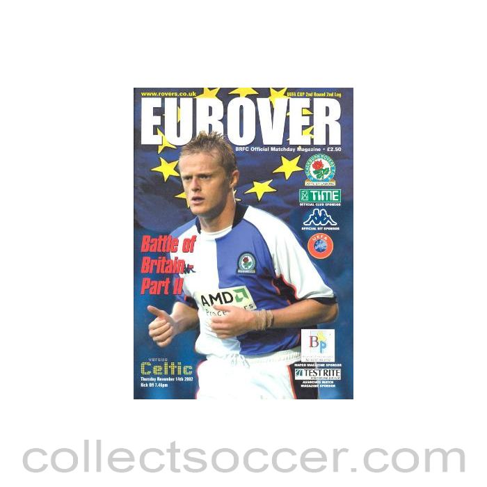2002 - Blackburn Rovers v Celtic official programme 14/11/2002 UEFA Cup