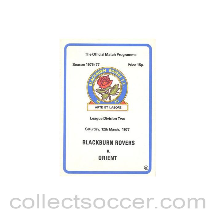 1977 - Blackburn Rovers v Leyton Orient official programme 12/03/1977 Football League