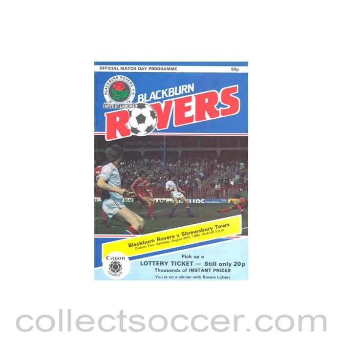 1985 - Blackburn Rovers v Shrewsbury Town official programme 24/08/1985 Canon League