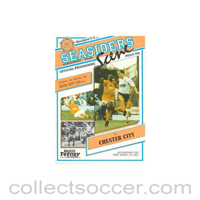 1987 - Blackpool v Chester City official programme 18/08/1987 Lettlewoods Cup