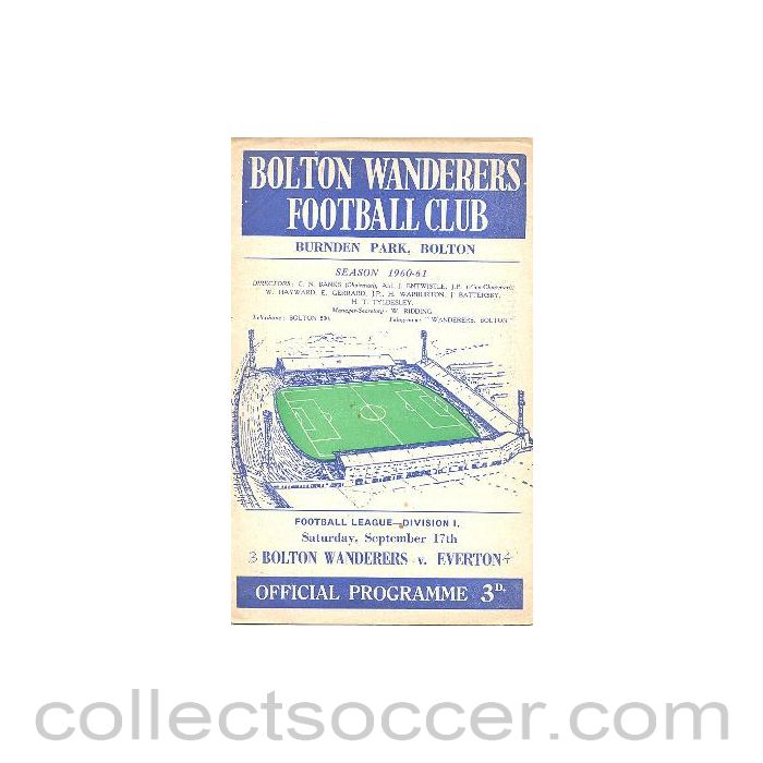 1960 - Bolton Wanderers v Everton official programme 17/09/1960