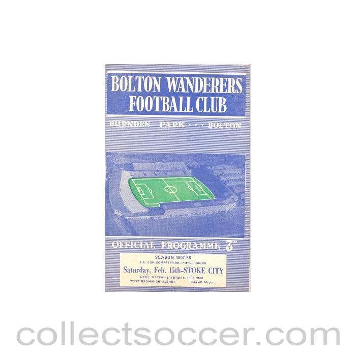 1958 - Bolton Wanderers v Stoke City official programme 15/02/1958