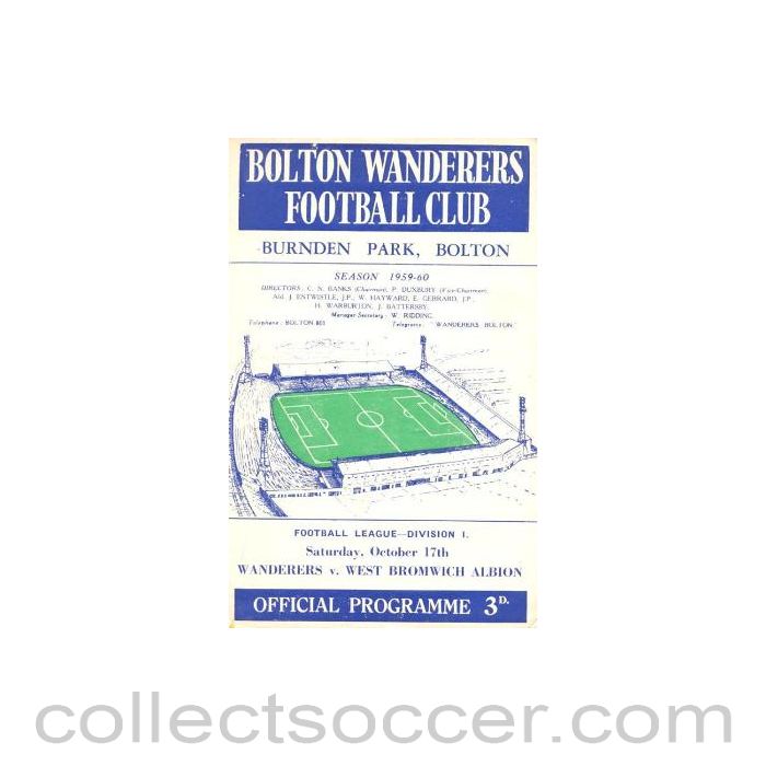 1959 - Bolton Wanderers v West Bromwich Albion official programme 17/10/1959 Football League