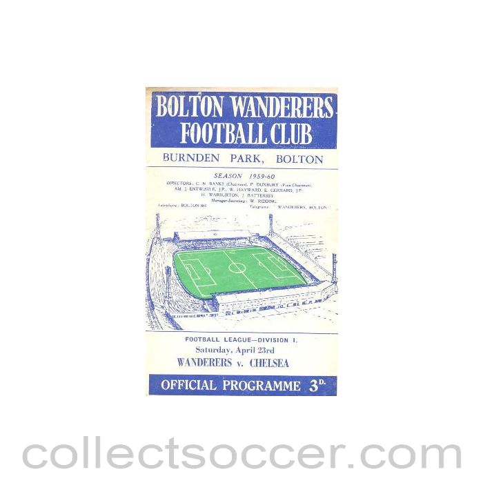 1960 - Bolton Wanderers vChelsea official programme 23/04/1960