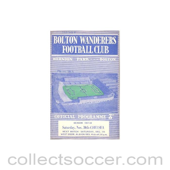 1957 - Bolton Wanderers vChelsea official programme 30/11/1957