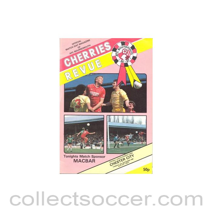 1986 - Bournemouth v Chester City official programme 16/09/1986 Football League
