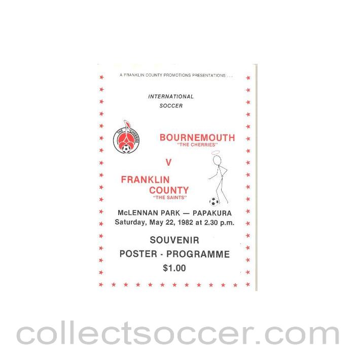 1982 - Bournemouth v Franklin County official programme 22/05/1982