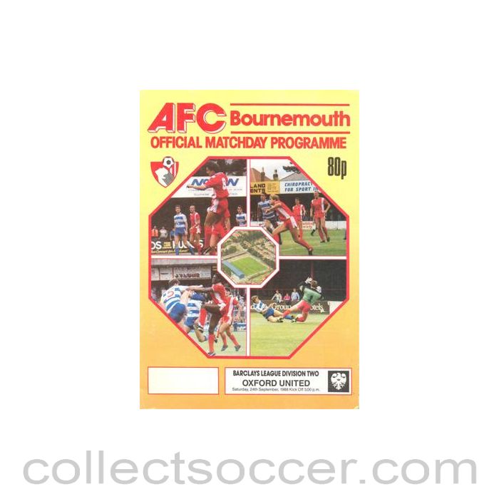 1988 - Bournemouth v Oxford United official programme 24/09/1988 Football League