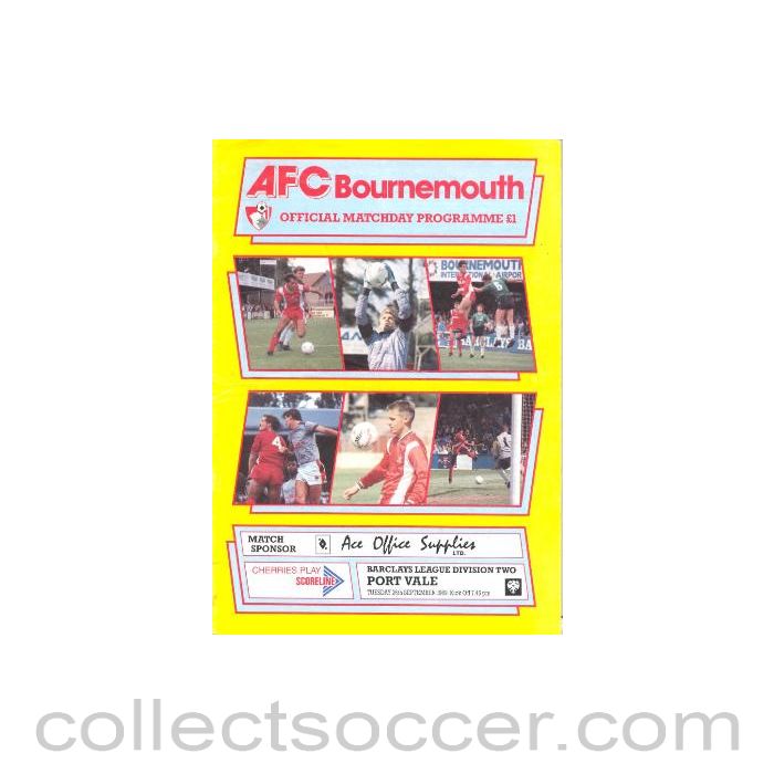 1989 - Bournemouth v Port Vale official programme 26/09/1989 Barclays League