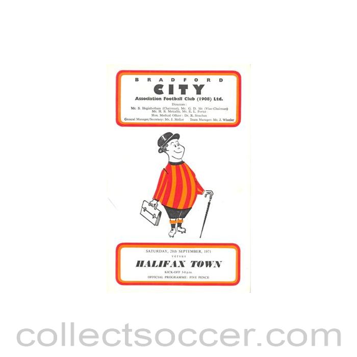 1971 - Bradford City v Halifax Town official programme 28/09/1971 Football League