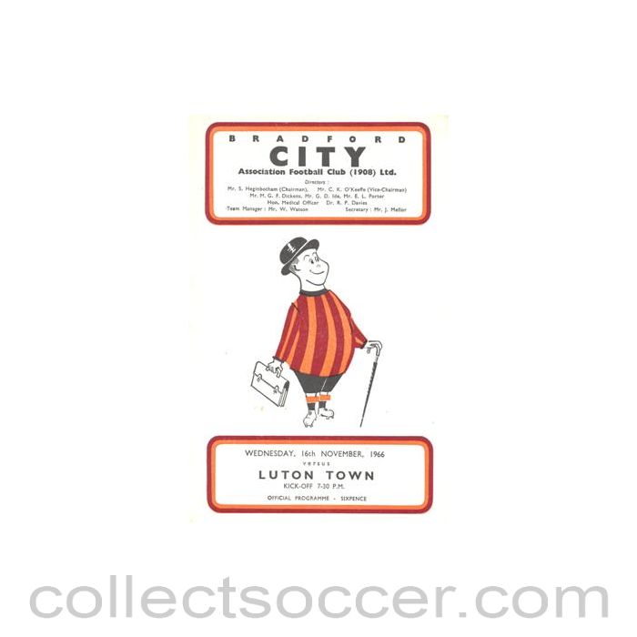 1966 - Bradford v Luton Town official programme 16/11/1966 Football League