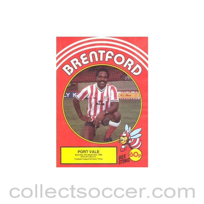 1986 - Brentford v Port Vale official programme 06/09/1986 Football League, reduced price