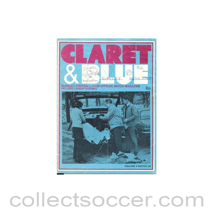 1974 - Burnley v Aston Villa official programme 16/02/1974 F.A. Cup