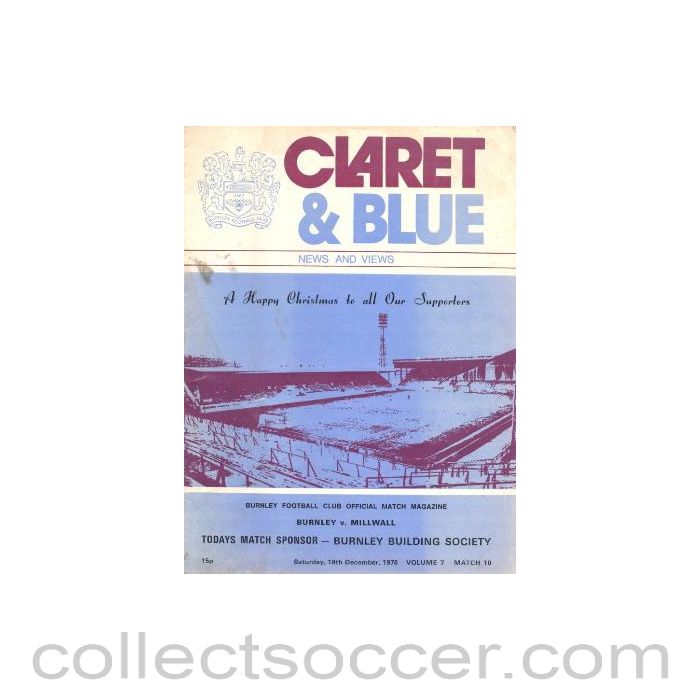 1976 - Burnley v Millwall official programme 18/12/1976