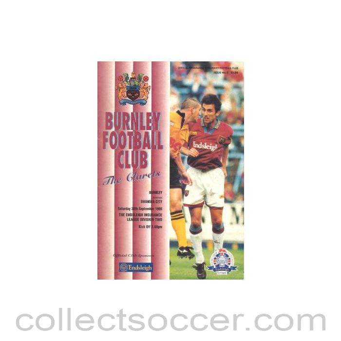 1995 - Burnley v Swansea City official programme 30/09/1995