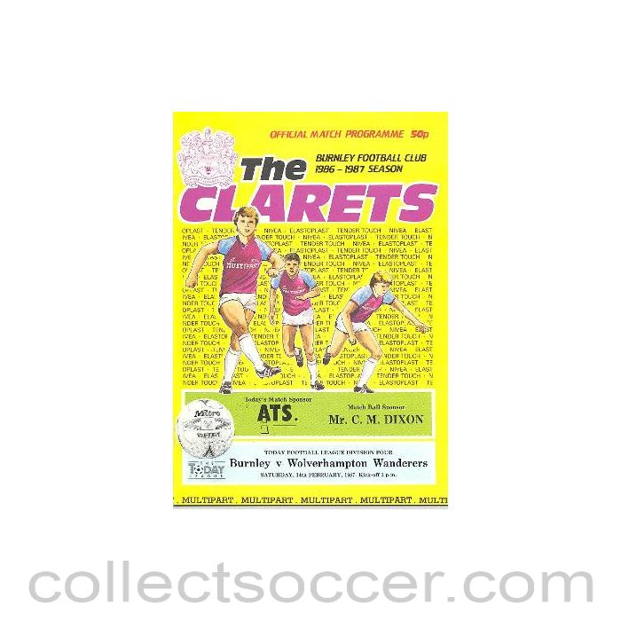 1987 - Burnley v Wolverhampton Wanderers official programme 14/02/1987 Football League