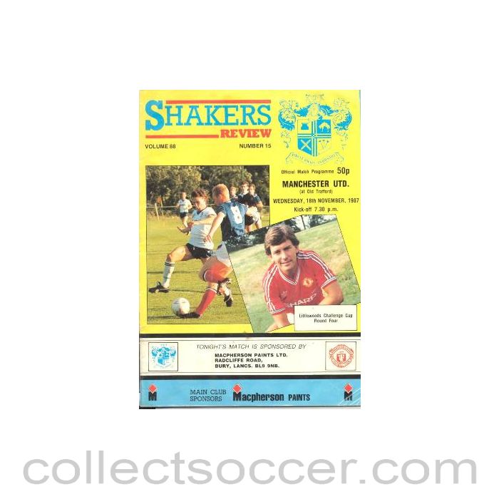 1987 - Bury v Manchester United official programme 18/11/1987