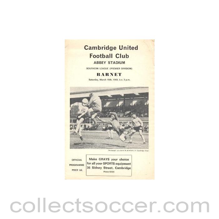 1968 - Cambridge United v Barnet official programme 16/03/1968