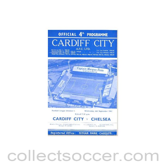 1961 - Cardiff City v Chelsea official programme 06/09/1961