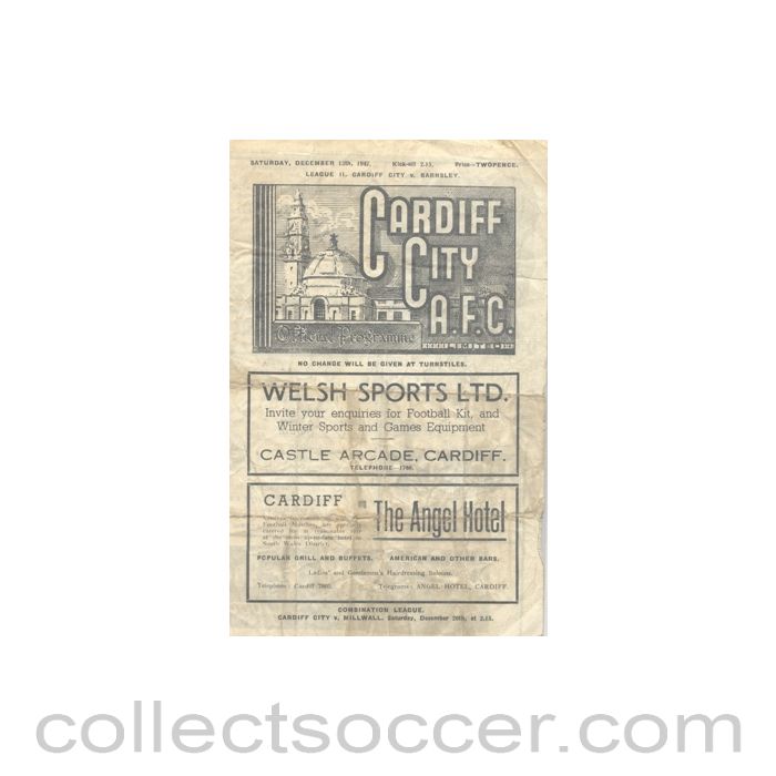 1947 - Cardiff City v Barnsley official programme 13/12/1947