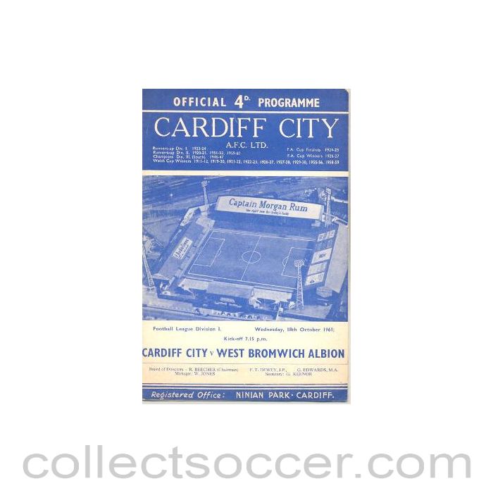 1961 - Cardiff City v West Bromwich Albion official programme 18/10/1961