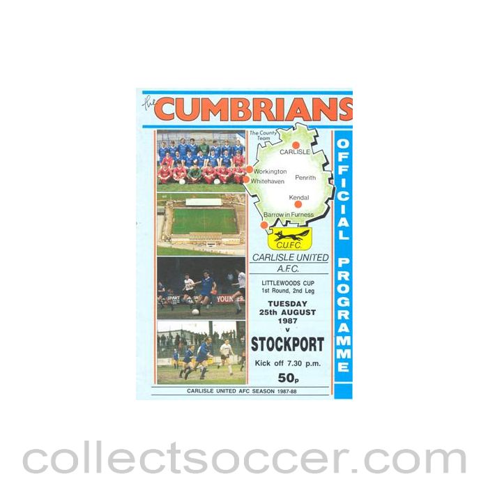 1987 - Carlisle United v Stockport official programme 25/08/1987 Littlewoods Cup
