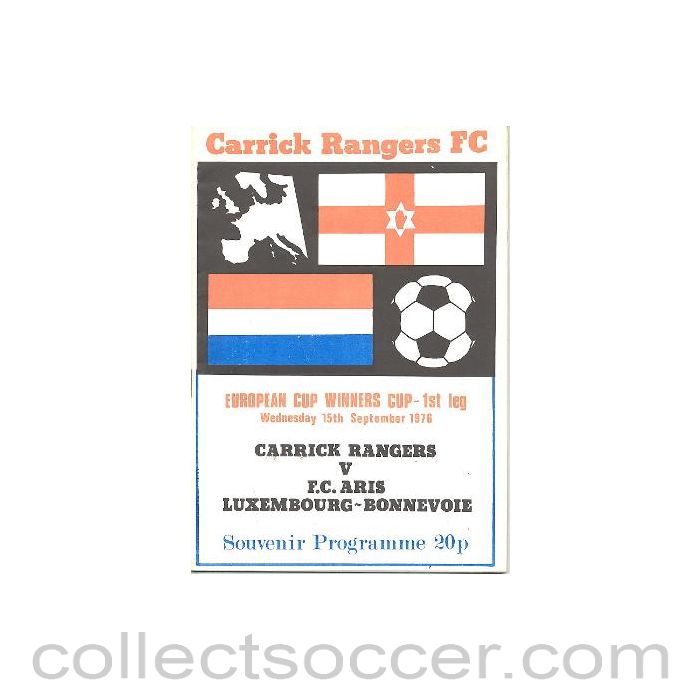 1976 Carrick Rangers v Aris Luxembourg-Bonnevoie official programme 15/09/1976 European Cup Winners Cup