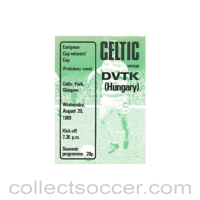1980 - Celtic v DVTK, Hungary official programme 20/08/1980