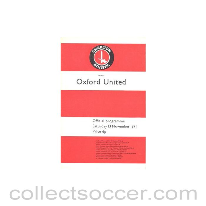 1971 - Charlton Athletic v Oxford United official programme 13/11/1971 Football League