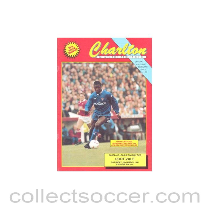 1991 - Charlton Athletic v Port Vale official programme 23/03/1991 Football League