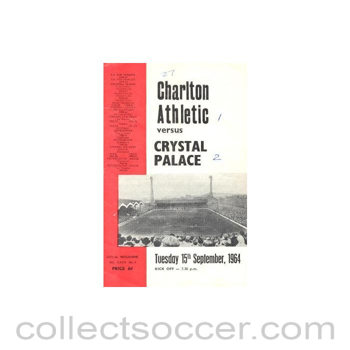1964 - Charlton Athletic v Crystal Palace official programme 15/09/1964