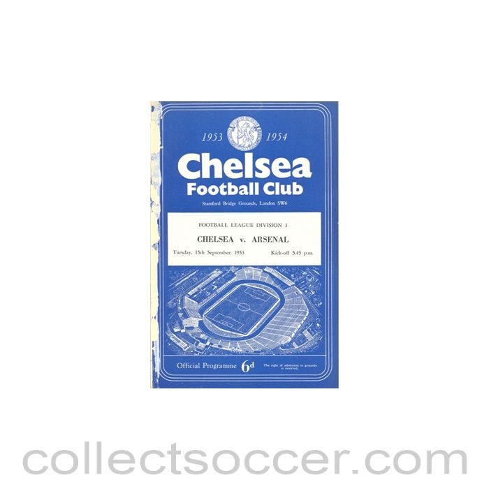 1953 - Chelsea v Arsenal official programme 15/09/1953, reduced price
