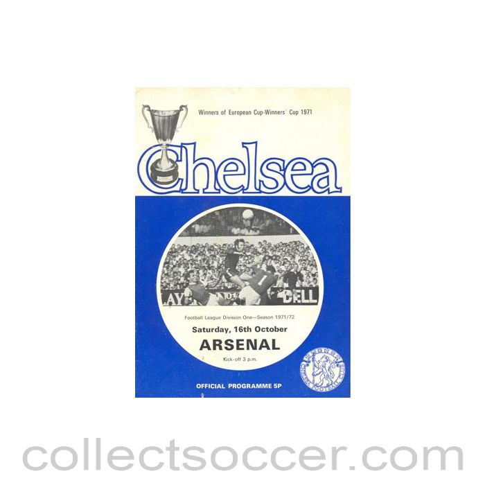 1971 - Chelsea v Arsenal official programme 16/10/1971 Football League, token missing and hence half price