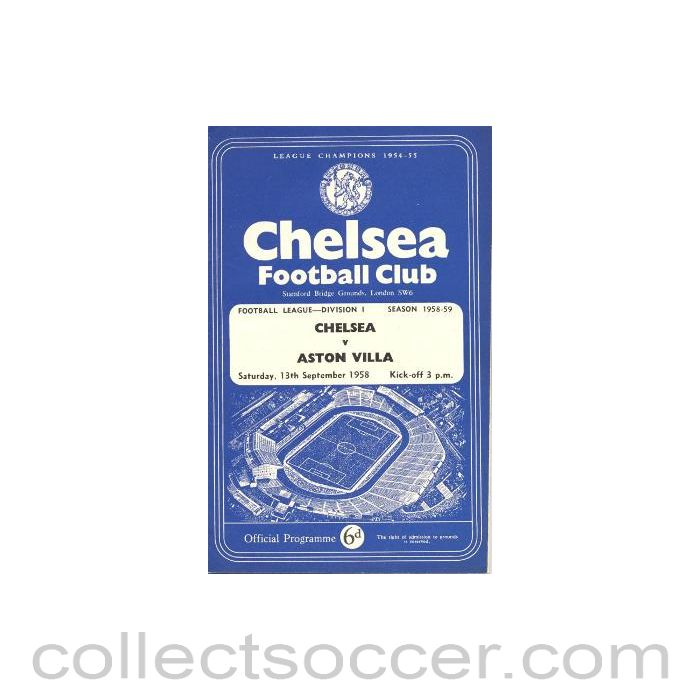 1958 - Chelsea v Aston Villa official programme 13/09/1958