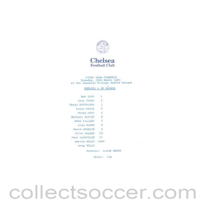 1983 - Chelsea v BK Hacken official programme 15/03/1983 friendly