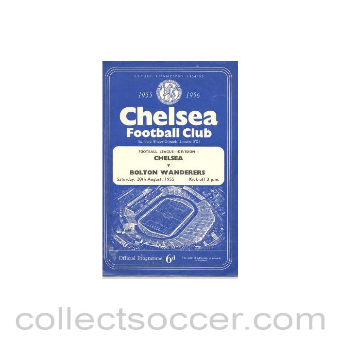 1955 - Chelsea v Bolton Wanderers official programme 20/08/1955