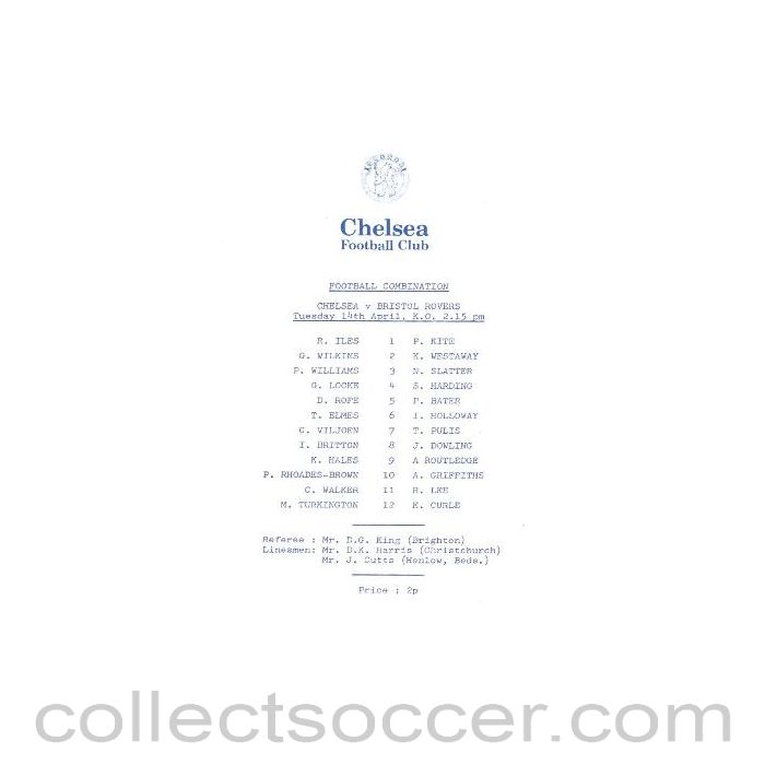 1981 - Chelsea v Bristol Rovers official programme 14/04/1981 Reserves