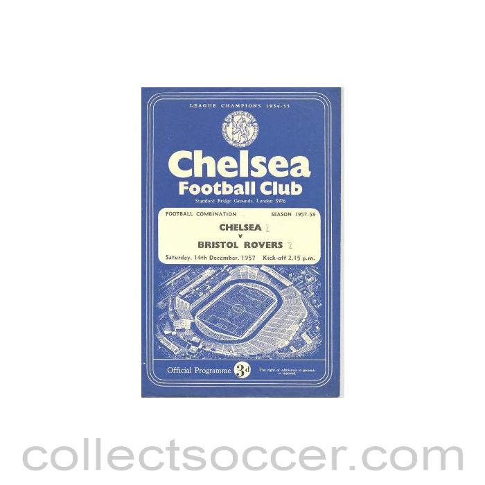 1957 - Chelsea Reserves v Bristol Rovers Reserves official programme 14/12/1957