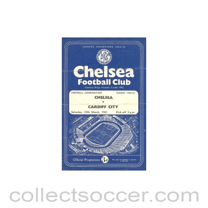 1961 - Chelsea Reserves v Cardiff City Reserves official programme 25/03/1961