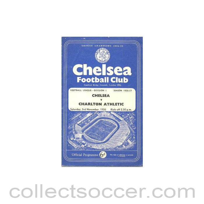 1956 - Chelsea v Charlton Athletic official programme 03/11/1956