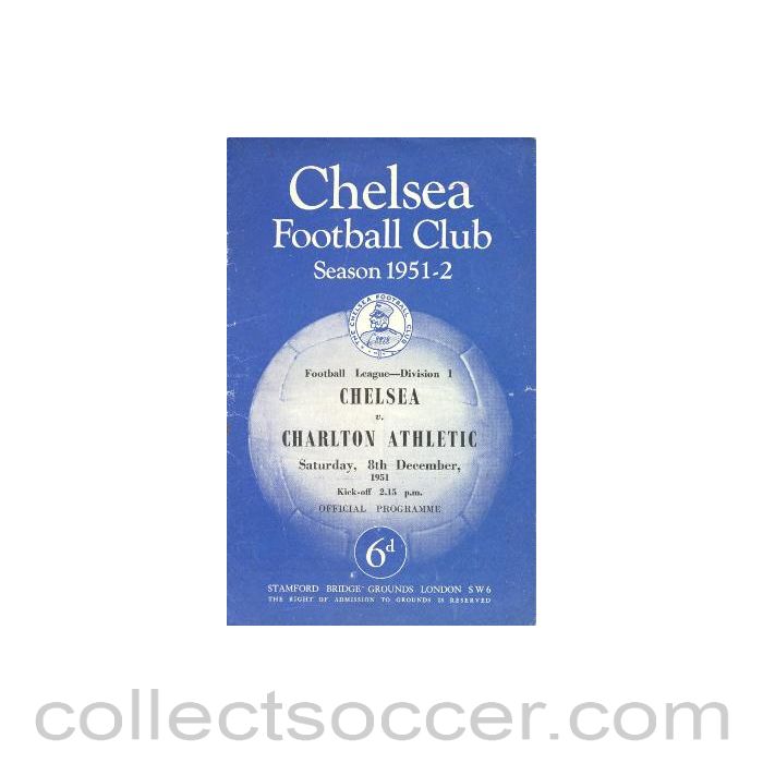 1951 - Chelsea v Charlton Athletic official programme 08/12/1951