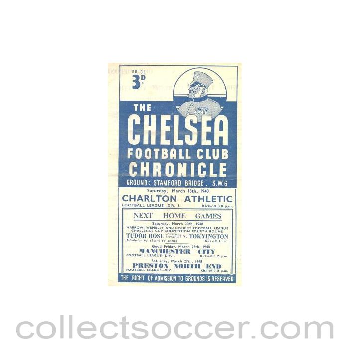 1948 - Chelsea v Charlton Athletic official programme 13/03/1948