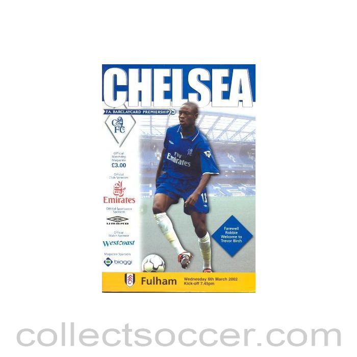 2002 - Chelsea v Fulham official programme 06/03/2002 Premier League
