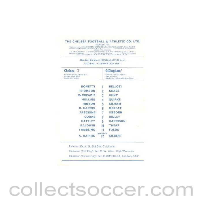 1967 - Chelsea v Gillingham official programme 06/03/1967