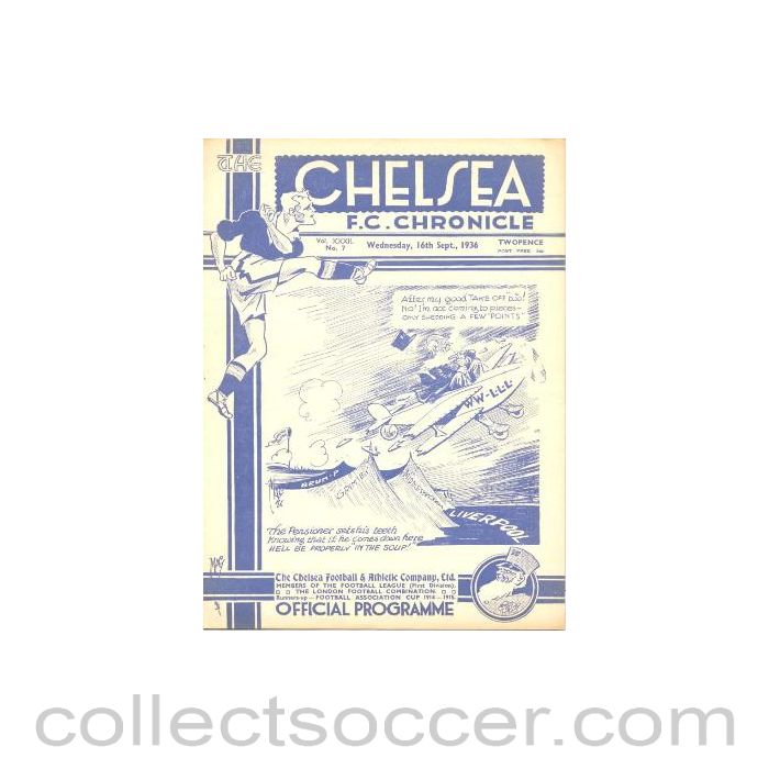 1936 - Chelsea v Liverpool official programme 16/09/1936