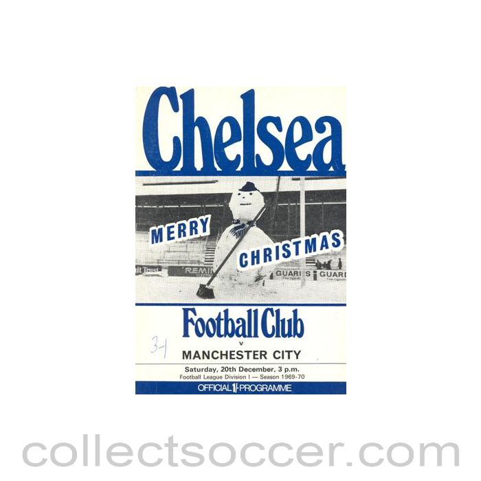 1969 - Chelsea v Manchester City official programme 20/12/1969 Football League, token missing and hence half price