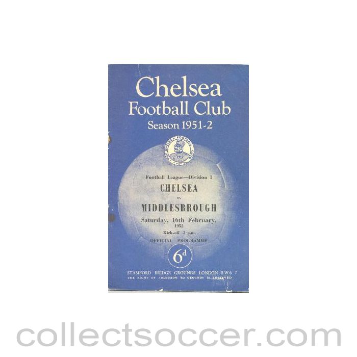1952 - Chelsea v Middlesbrough official programme 16/02/1952