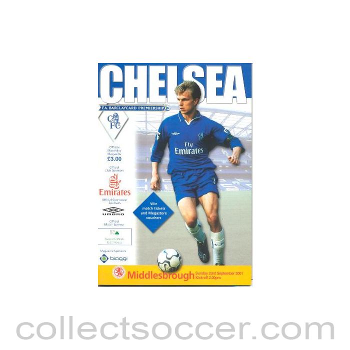 2001 - Chelsea v Middlesbrough official programme 23/09/2001