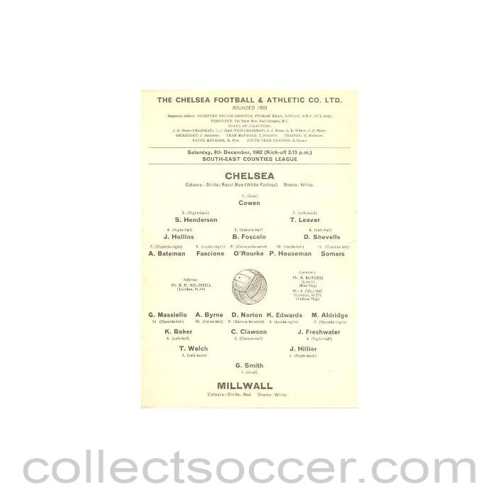 1962 - Chelsea v Millwall official programme 08/12/1962